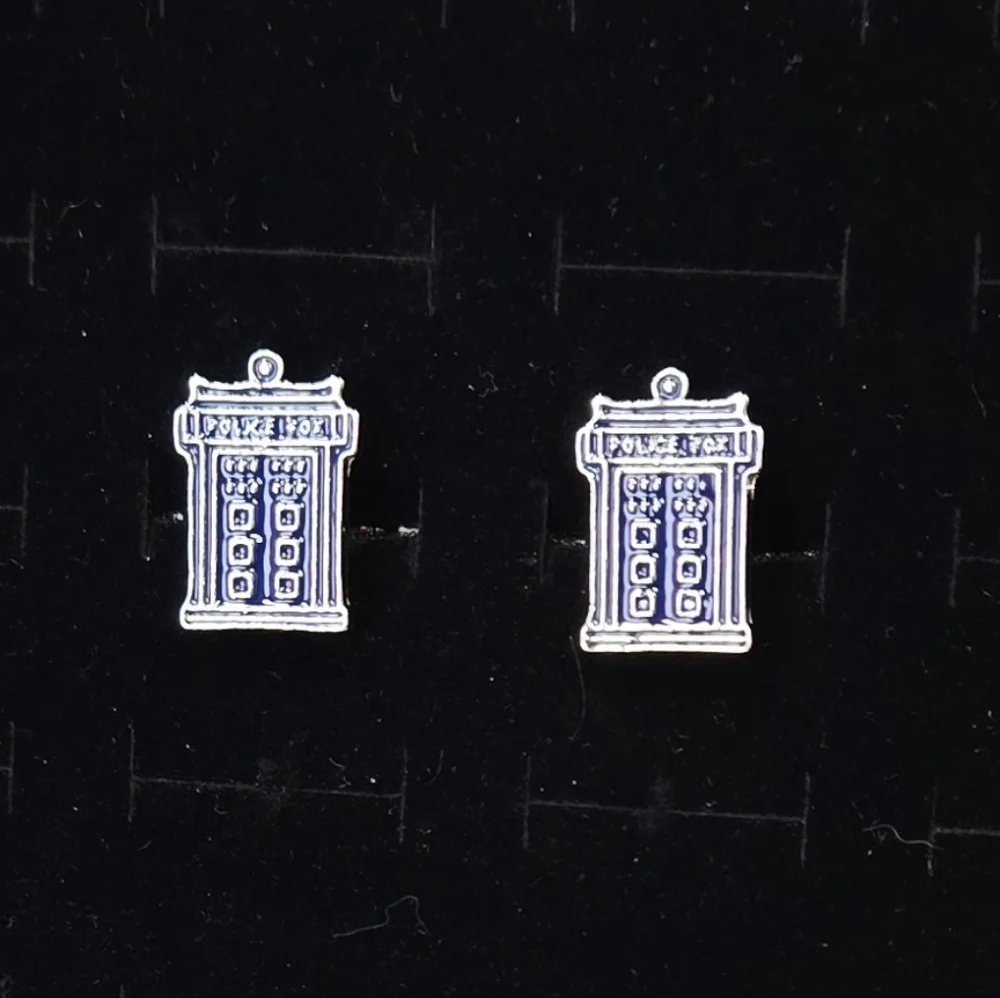 Blue Police Box Cufflinks Time Travel Sci Fi British TV Fan Geek Groom Dr Who